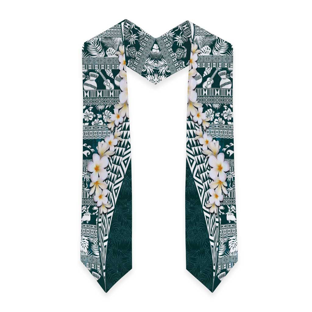 Hawaii Plumeria Tribal Vintage Graduation Stole Special Turquoise LT03 - Polynesian Pride