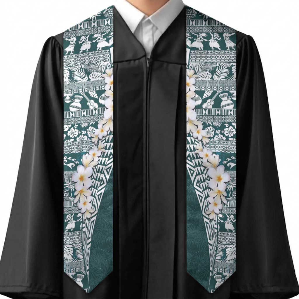 Hawaii Plumeria Tribal Vintage Graduation Stole Special Turquoise LT03 - Polynesian Pride