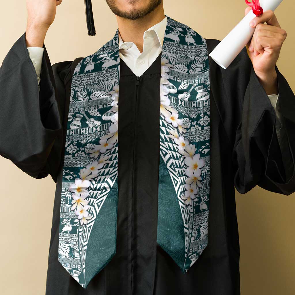 Hawaii Plumeria Tribal Vintage Graduation Stole Special Turquoise LT03 - Polynesian Pride