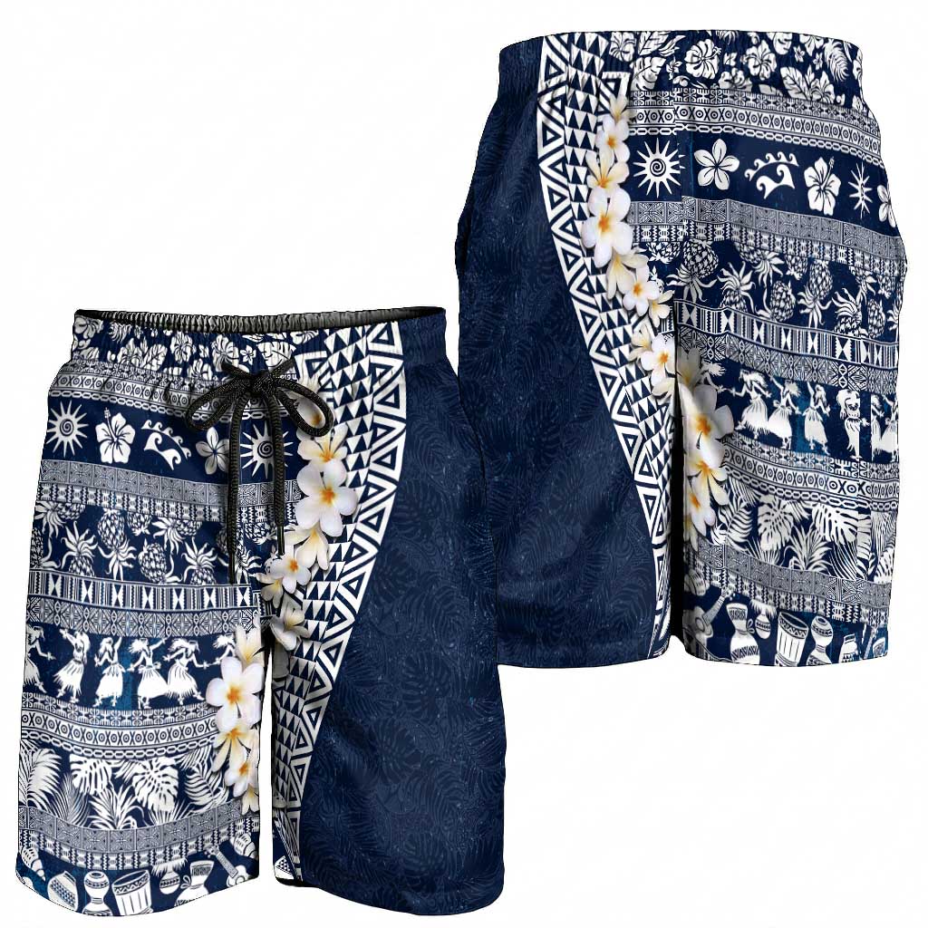 Hawaii Plumeria Tribal Vintage Shorts for Men Special Blue