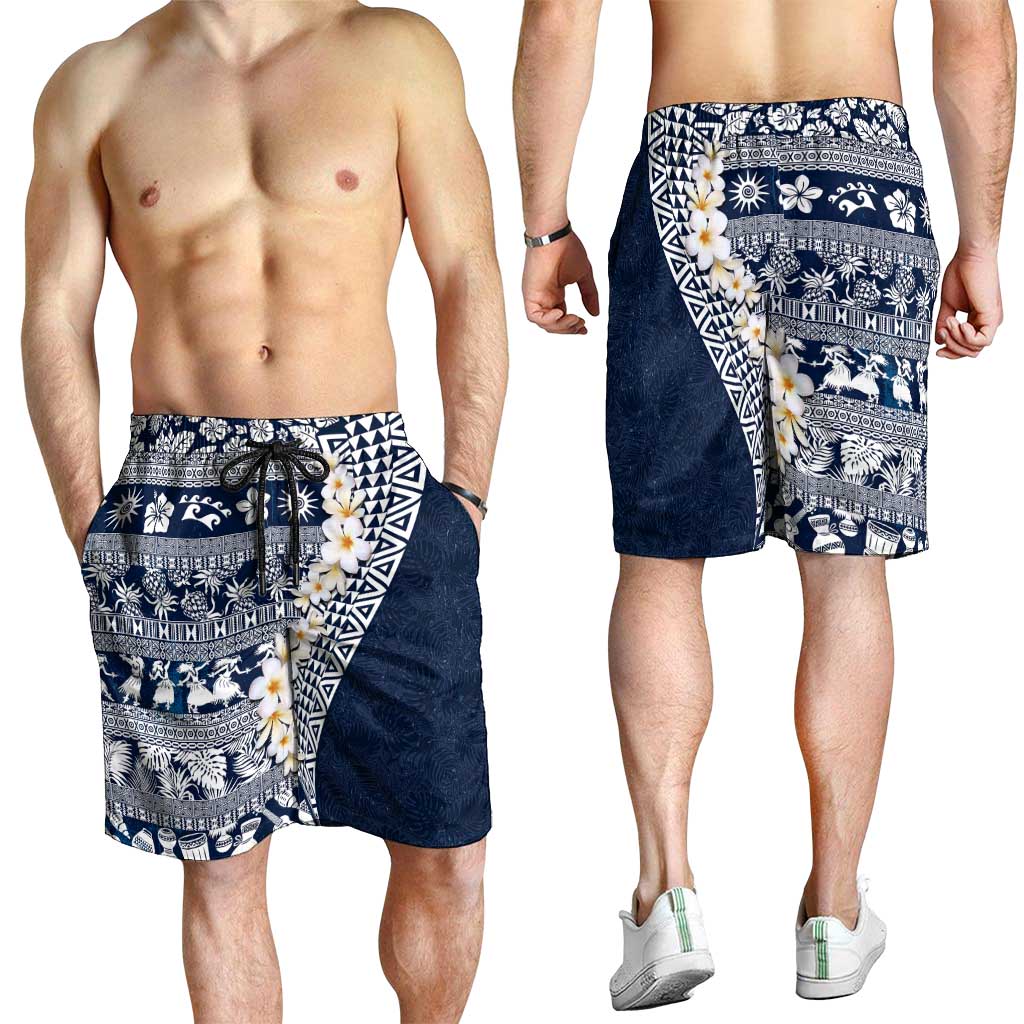 Hawaii Plumeria Tribal Vintage Shorts for Men Special Blue