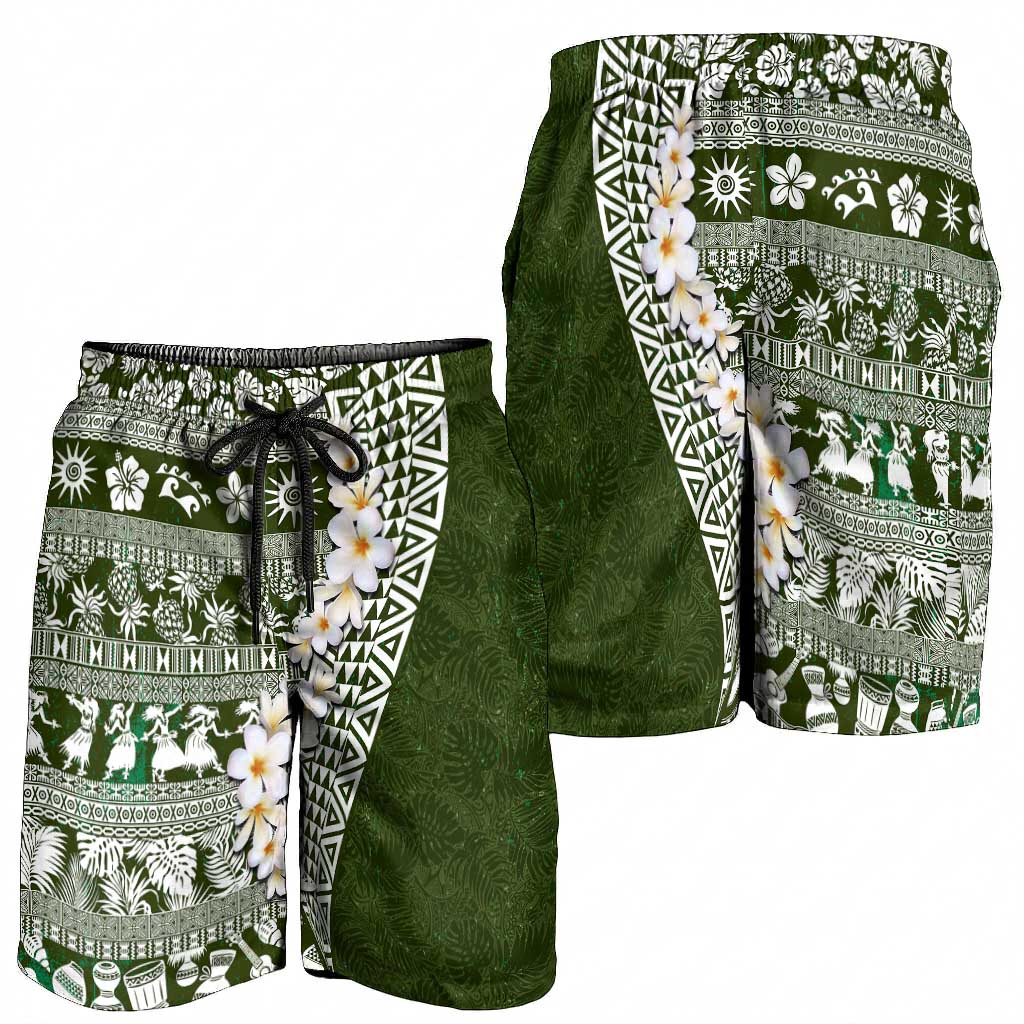 Hawaii Plumeria Tribal Vintage Shorts for Men Special Green