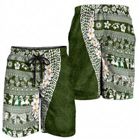 Hawaii Plumeria Tribal Vintage Shorts for Men Special Green