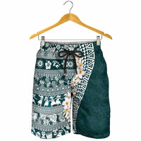 Hawaii Plumeria Tribal Vintage Shorts for Men Special Turquoise