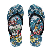 Hawaii Santa Skeleton Surfing Flip Flops Mele Kalikimaka i Iulai! LT9 Blue - Polynesian Pride