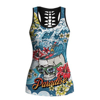 Hawaii Santa Skeleton Surfing Personalized Hollow Tank Top Mele Kalikimaka i Iulai! LT9 Female Blue - Polynesian Pride