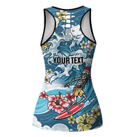 Hawaii Santa Skeleton Surfing Personalized Hollow Tank Top Mele Kalikimaka i Iulai! LT9 - Polynesian Pride