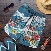 Hawaii Santa Skeleton Surfing Shorts for Men Mele Kalikimaka i Iulai! LT9 Blue - Polynesian Pride