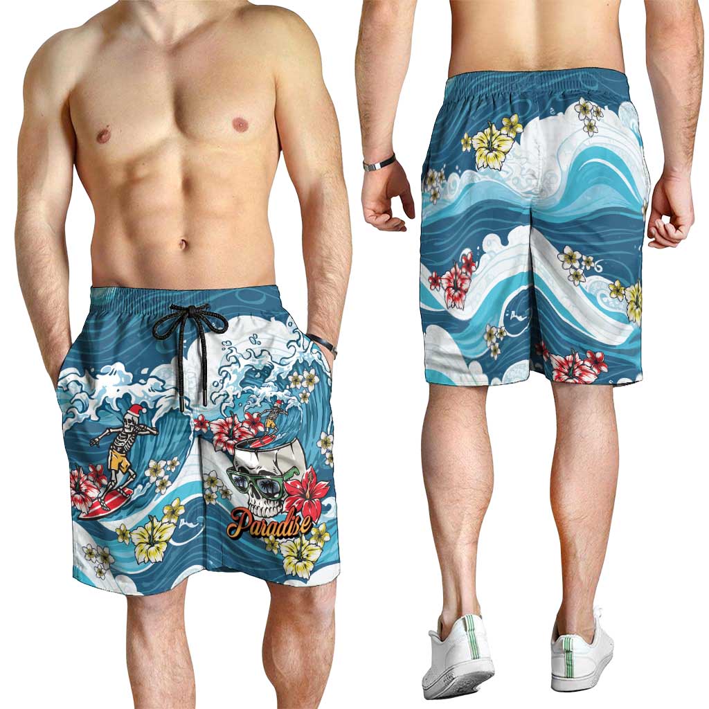 Hawaii Santa Skeleton Surfing Shorts for Men Mele Kalikimaka i Iulai! LT9 - Polynesian Pride