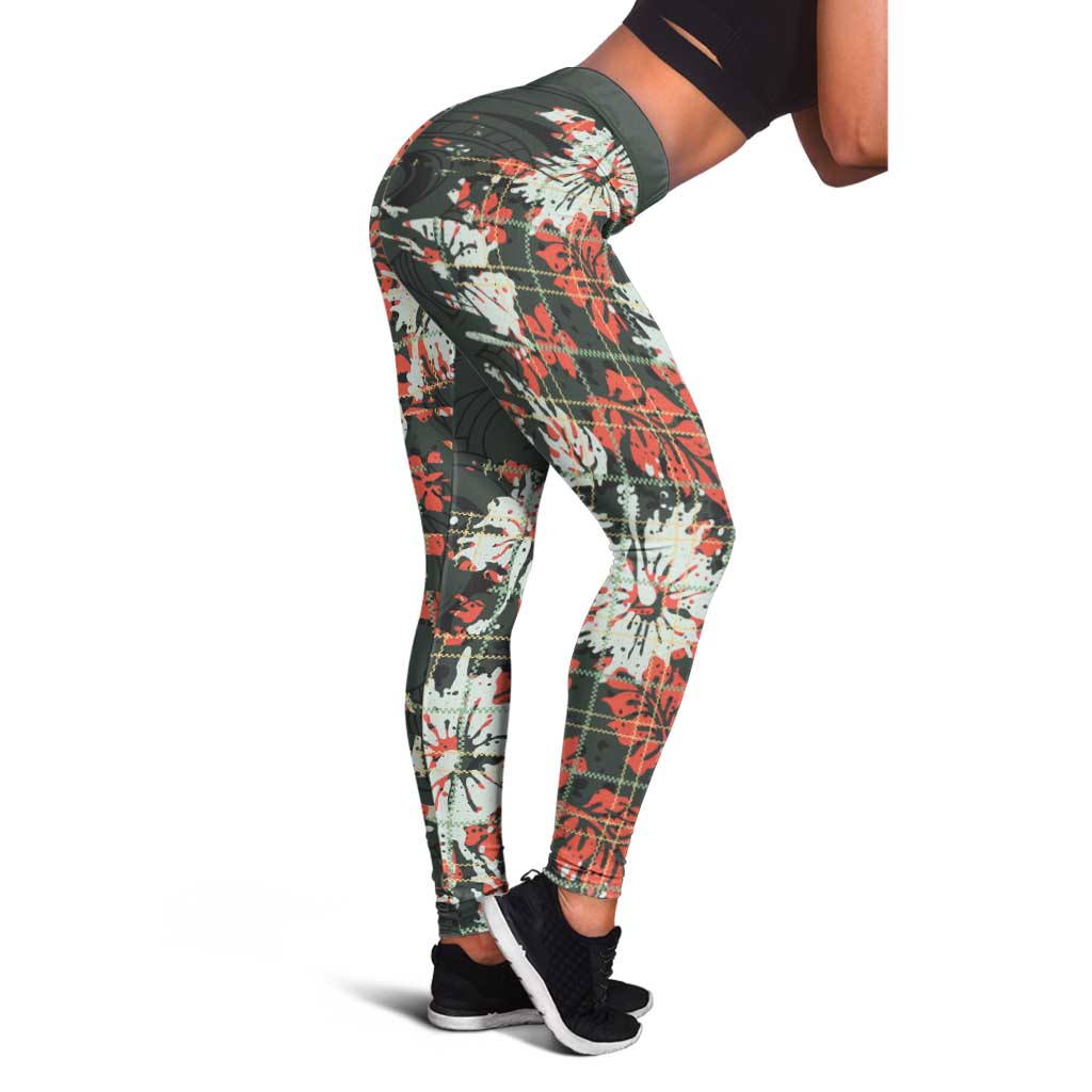 Hawaii Tartan With Hibiscus Leggings Polynesian Pattern Vintage