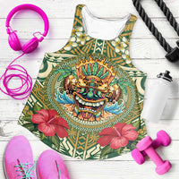 Hawaii Tiki Mask Personalized Women Racerback Tank Mele Kalikimaka i Iulai! LT9 Green - Polynesian Pride