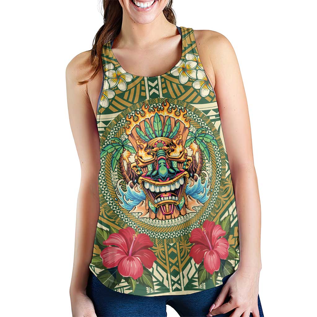 Hawaii Tiki Mask Personalized Women Racerback Tank Mele Kalikimaka i Iulai! LT9 - Polynesian Pride