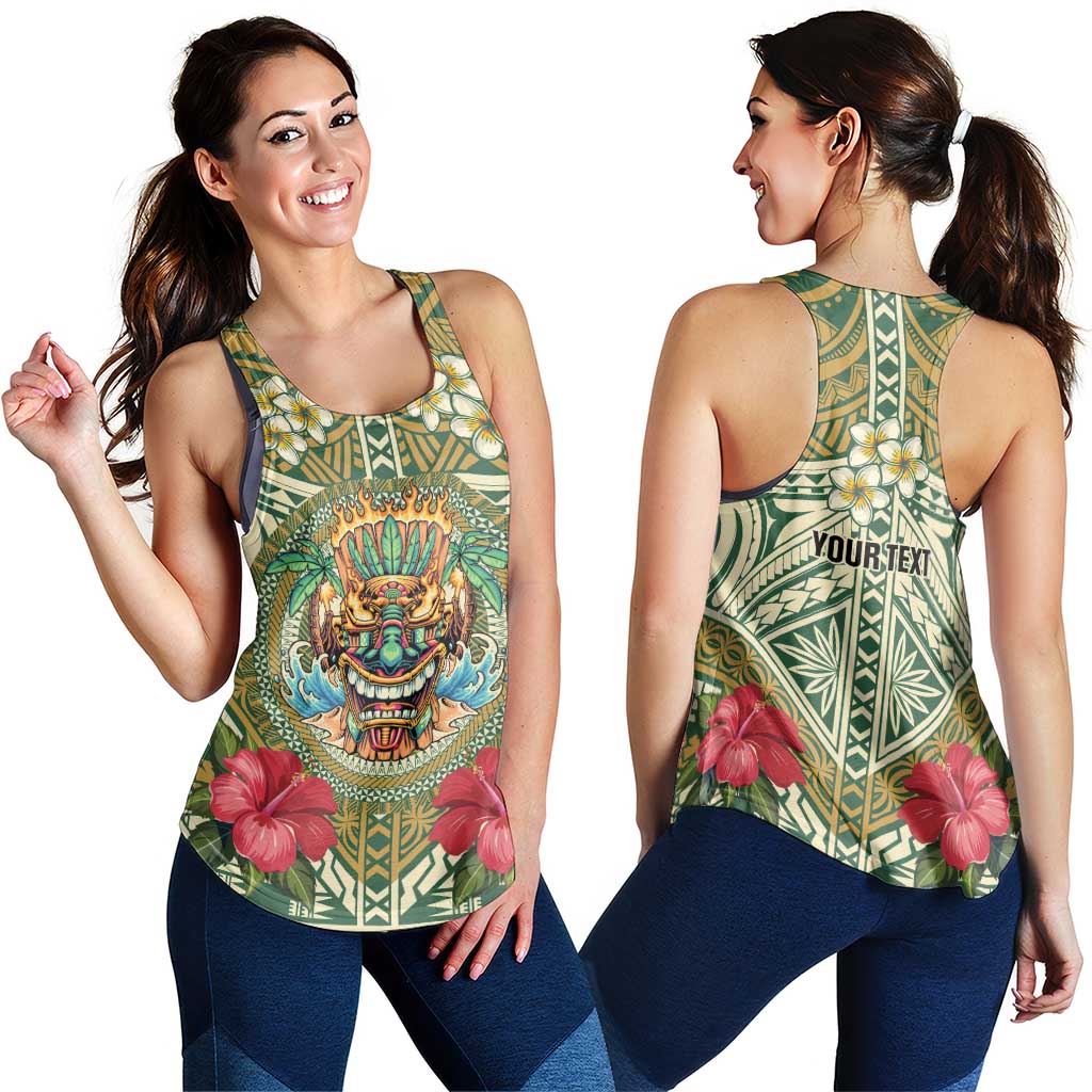 Hawaii Tiki Mask Personalized Women Racerback Tank Mele Kalikimaka i Iulai! LT9 - Polynesian Pride