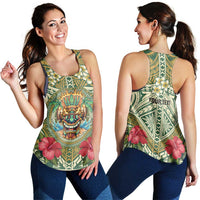 Hawaii Tiki Mask Personalized Women Racerback Tank Mele Kalikimaka i Iulai! LT9 - Polynesian Pride