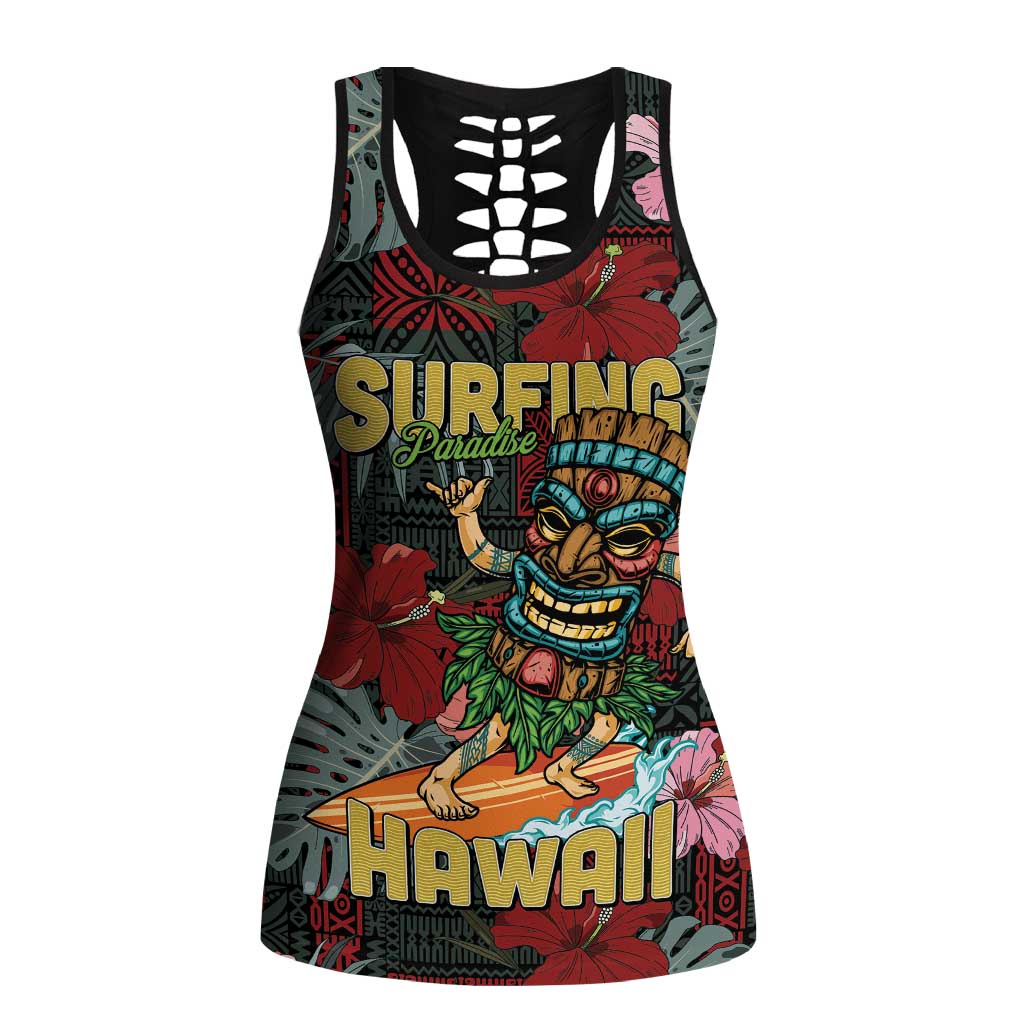 Hawaii Tiki Surfing Hollow Tank Top Mele Kalikimaka i Iulai! LT9 Female Black - Polynesian Pride