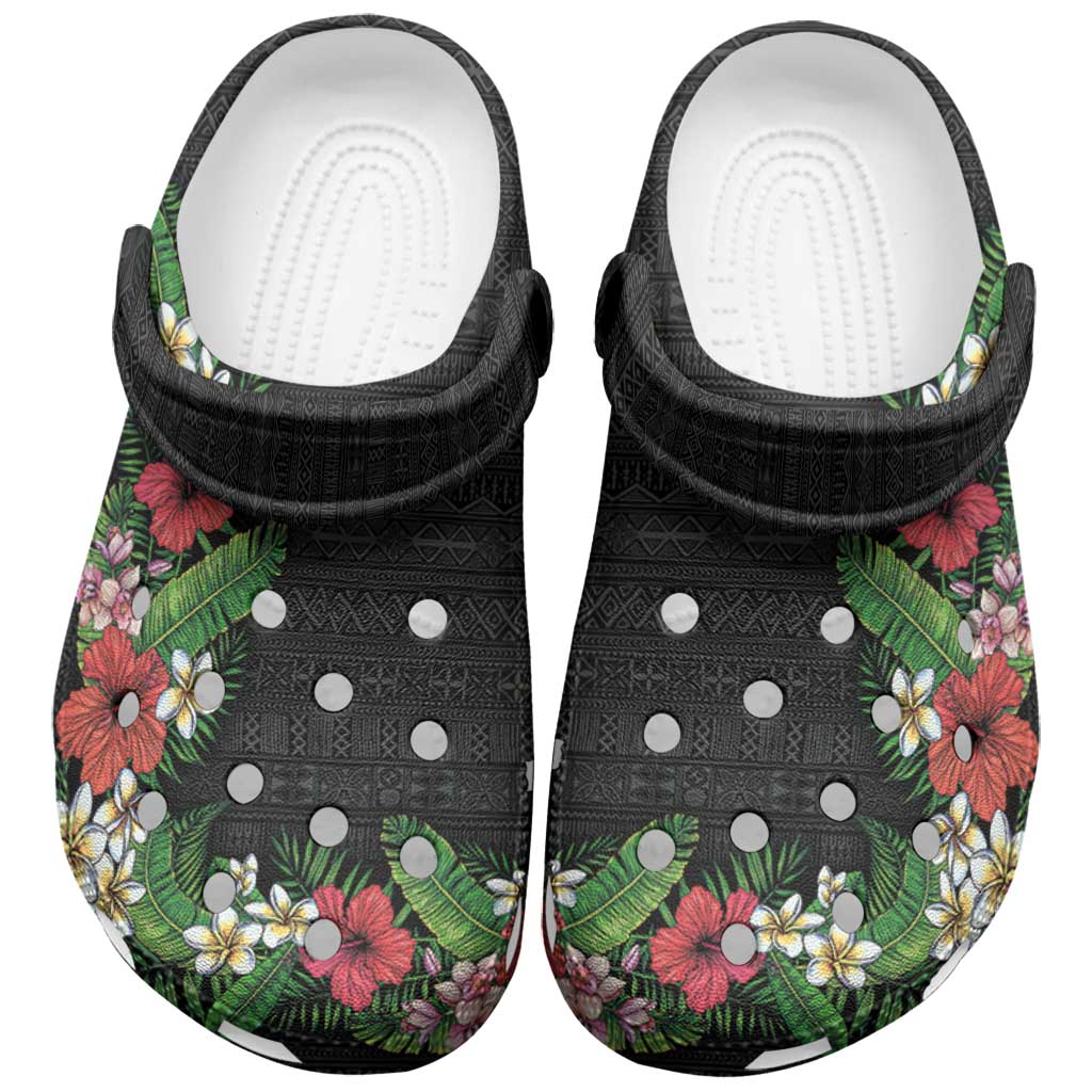 Hawaii Tropical Flowers and Leaves Clogs Shoes Tapa Pattern Colorful Mode