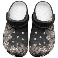 Hawaii Tropical Flowers and Leaves Clogs Shoes Tapa Pattern Grayscale Mode