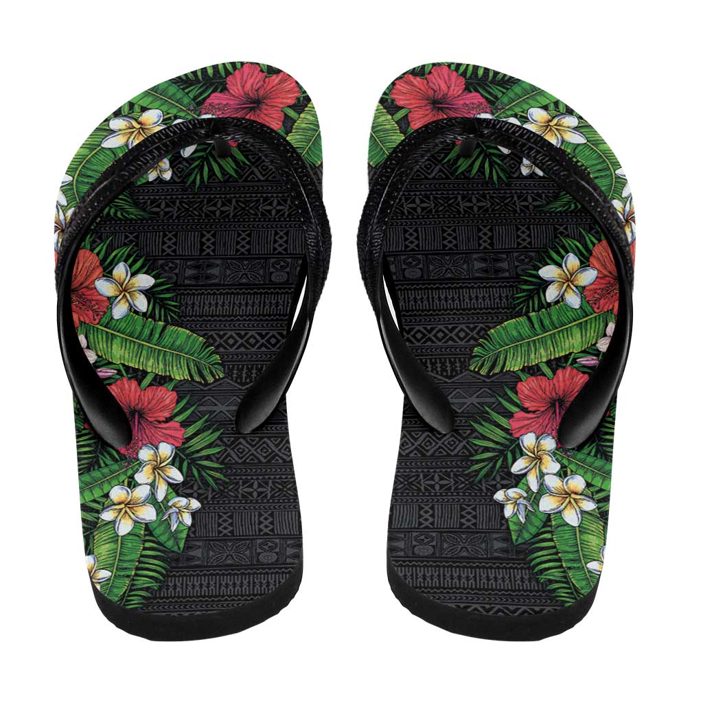 Hawaii Tropical Flowers and Leaves Flip Flops Tapa Pattern Colorful Mode