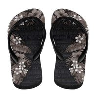 Hawaii Tropical Flowers and Leaves Flip Flops Tapa Pattern Grayscale Mode