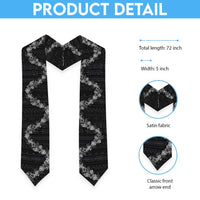 Hawaii Tropical Flowers and Leaves Graduation Stole Tapa Pattern Grayscale Mode