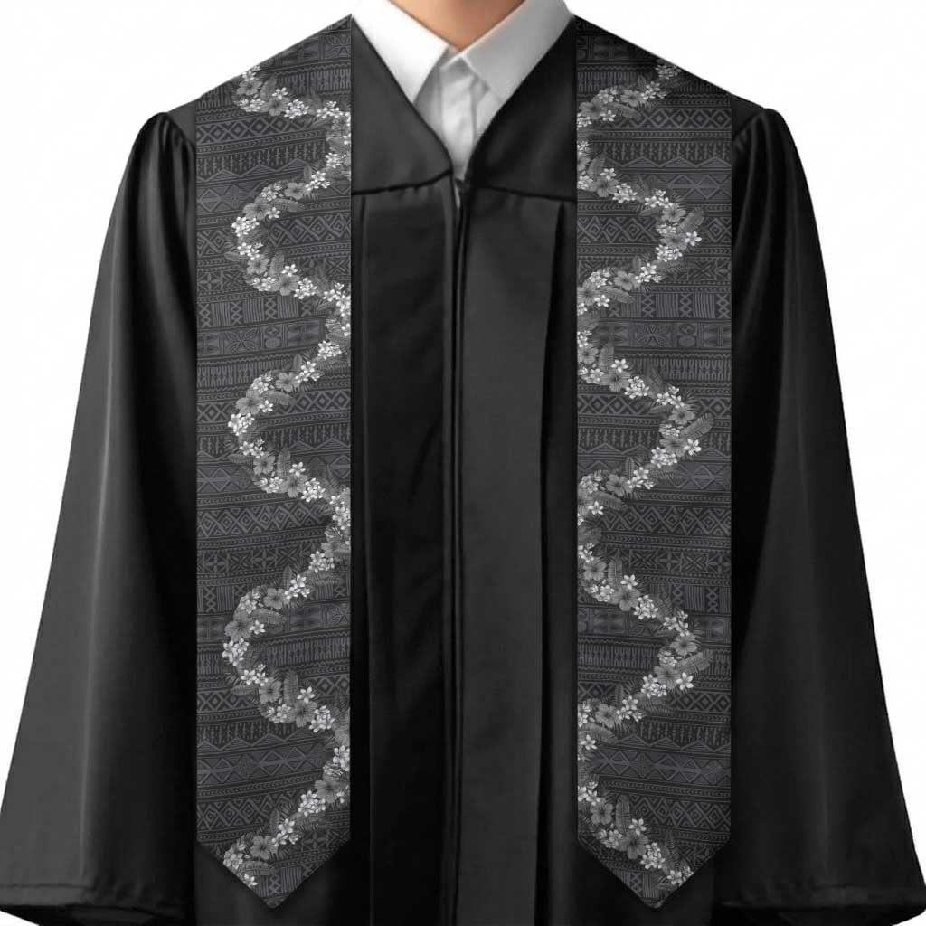 Hawaii Tropical Flowers and Leaves Graduation Stole Tapa Pattern Grayscale Mode