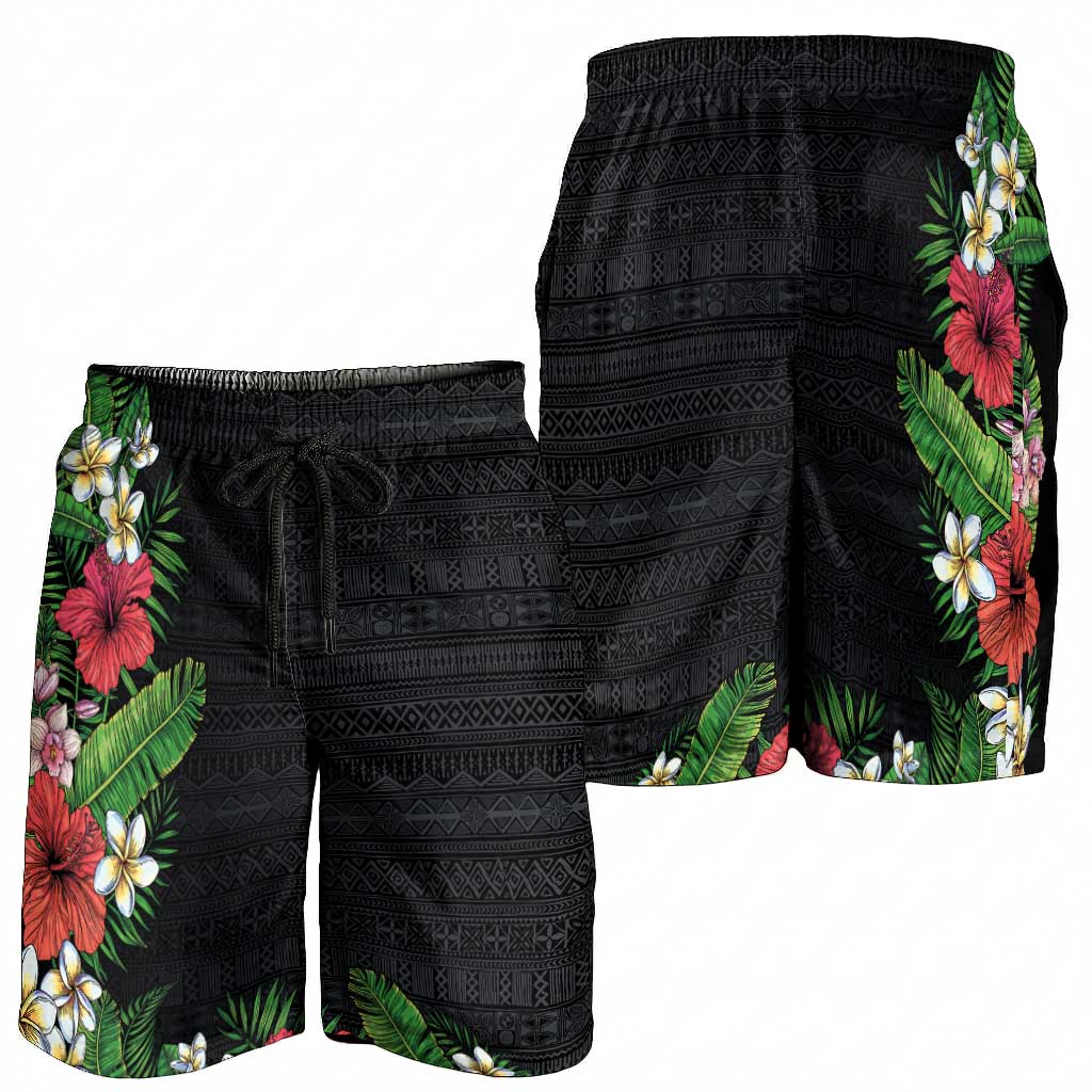 Hawaii Tropical Flowers and Leaves Shorts for Men Tapa Pattern Colorful Mode