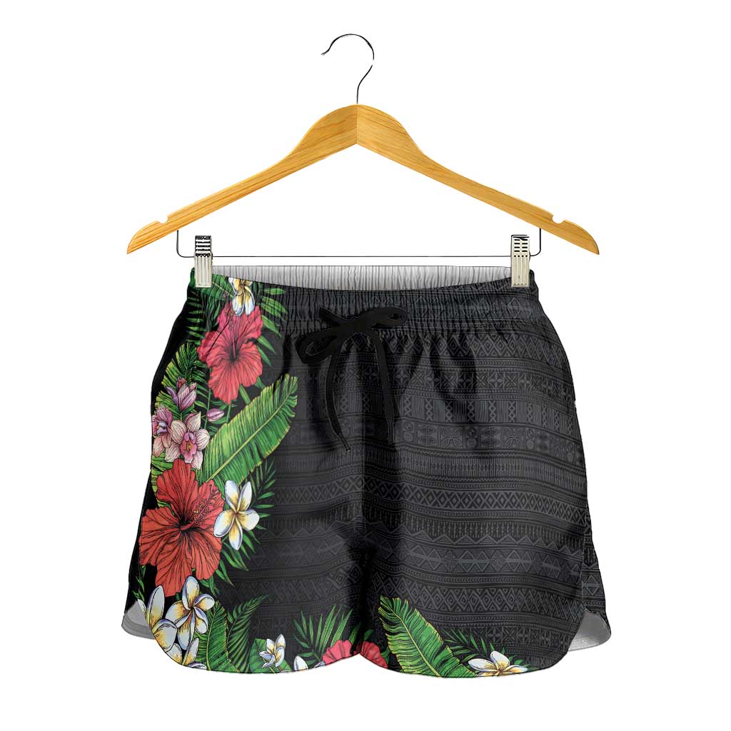 Hawaii Tropical Flowers and Leaves Shorts for Women Tapa Pattern Colorful Mode