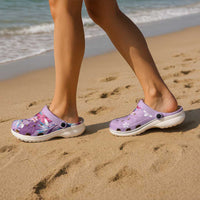 Hawaii Tropical Flowers Clogs Shoes Polynesian Tattoo Lavender
