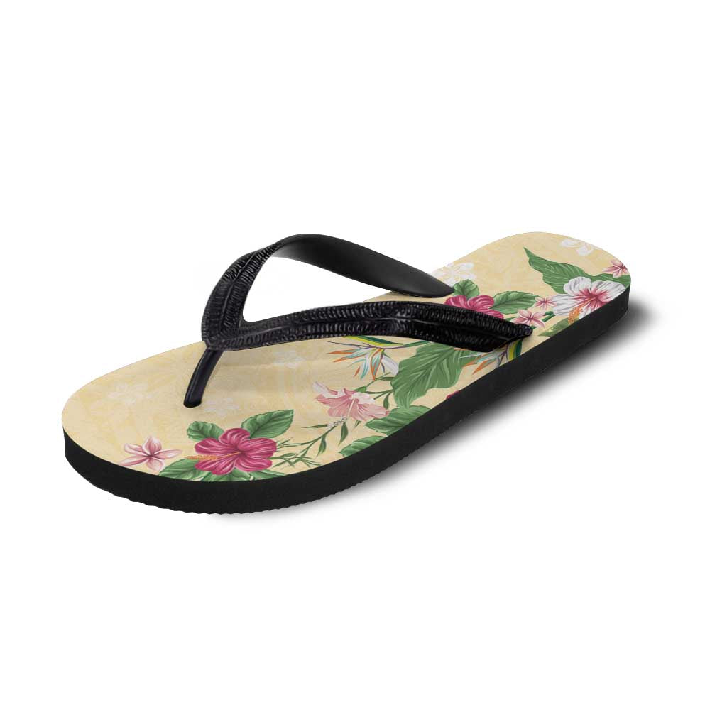 Hawaii Tropical Flowers Flip Flops Polynesian Tattoo Buttermilk