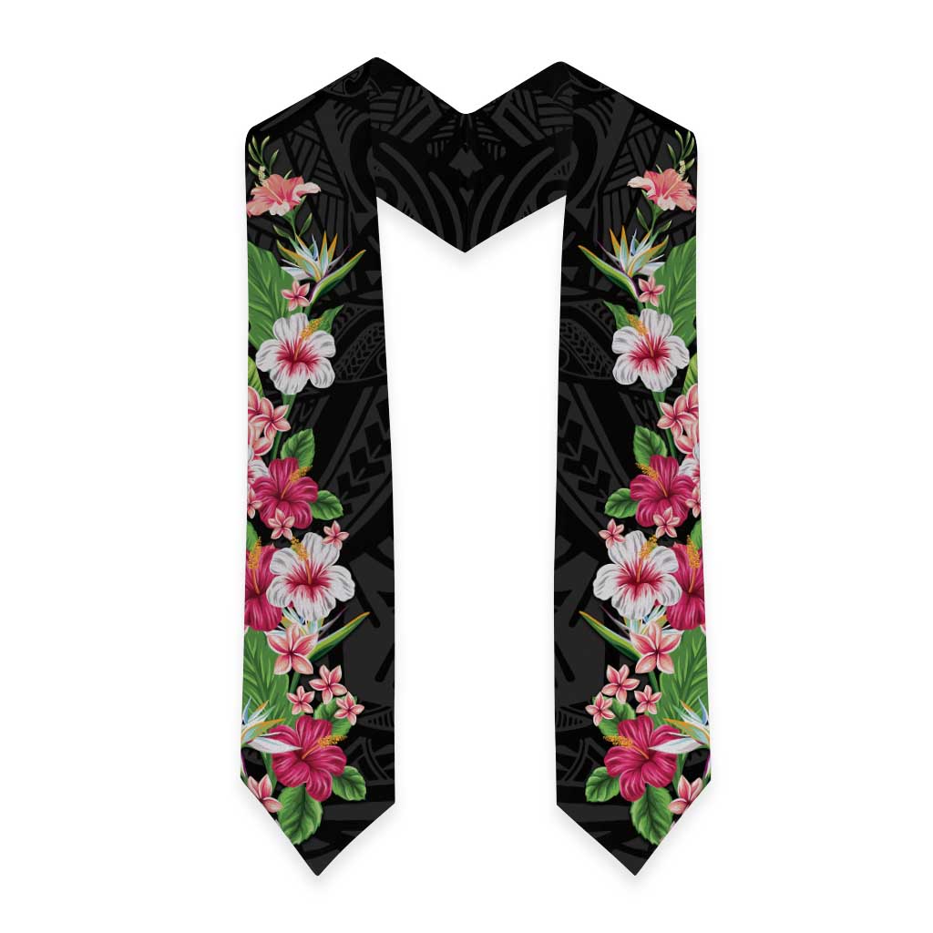 Hawaii Tropical Flowers Graduation Stole Black Polynesian Tattoo Art