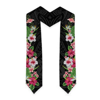 Hawaii Tropical Flowers Graduation Stole Black Polynesian Tattoo Art