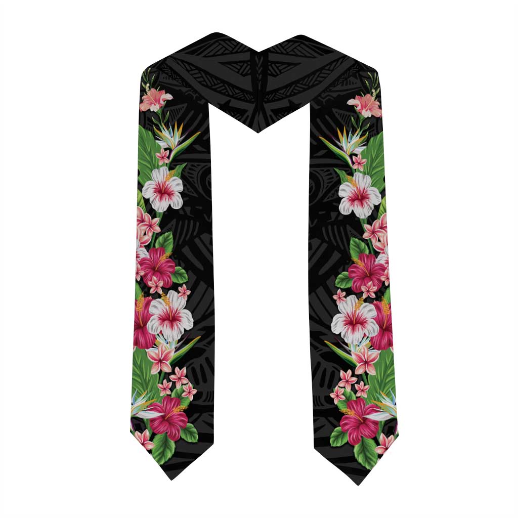 Hawaii Tropical Flowers Graduation Stole Black Polynesian Tattoo Art