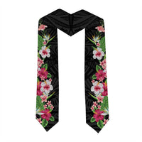 Hawaii Tropical Flowers Graduation Stole Black Polynesian Tattoo Art