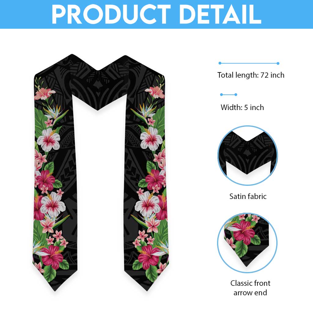 Hawaii Tropical Flowers Graduation Stole Black Polynesian Tattoo Art