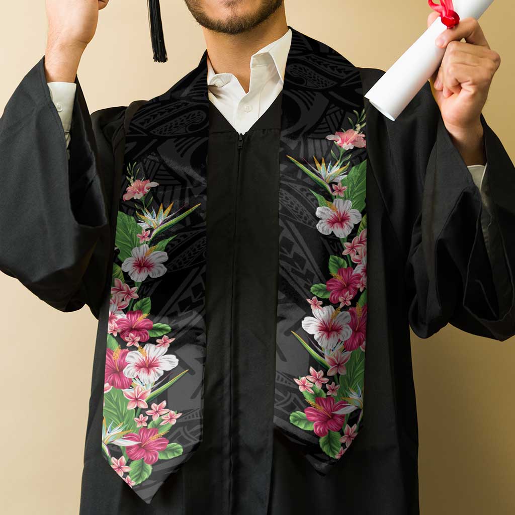 Hawaii Tropical Flowers Graduation Stole Black Polynesian Tattoo Art LT05
