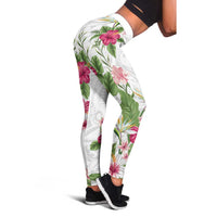 Hawaii Tropical Flowers Leggings Polynesian Tattoo White