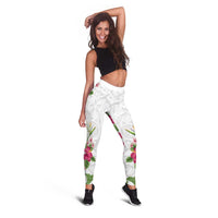 Hawaii Tropical Flowers Leggings Polynesian Tattoo White