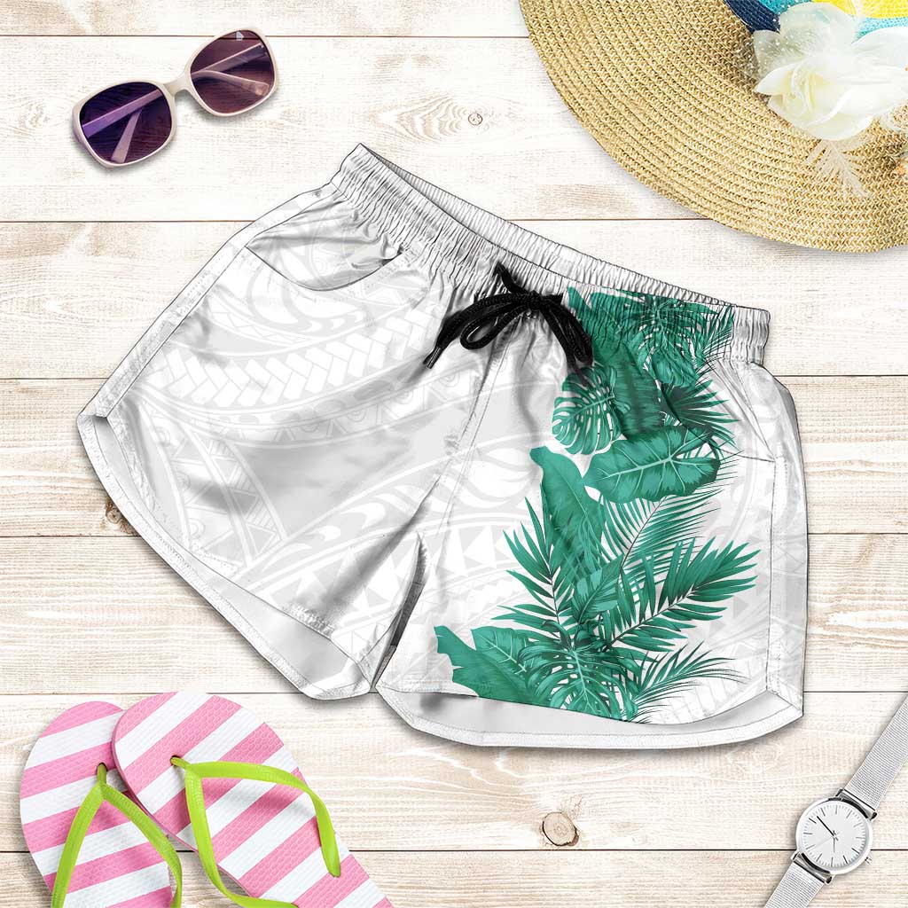 Hawaii Tropical Leaves Shorts for Women Polynesian Pattern