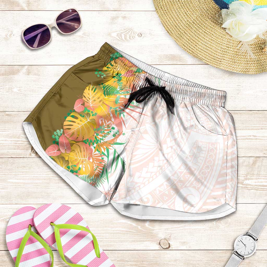 Hawaii Tropical Plant Lenalena Shorts for Women Vibrant Polynesian Pattern
