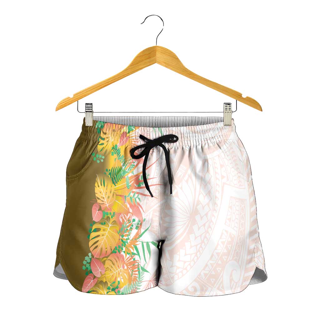 Hawaii Tropical Plant Lenalena Shorts for Women Vibrant Polynesian Pattern