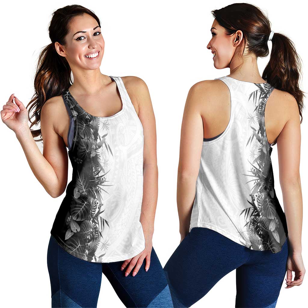 Hawaii Tropical Plant Monochrome Women Racerback Tank Vibrant Polynesian Pattern