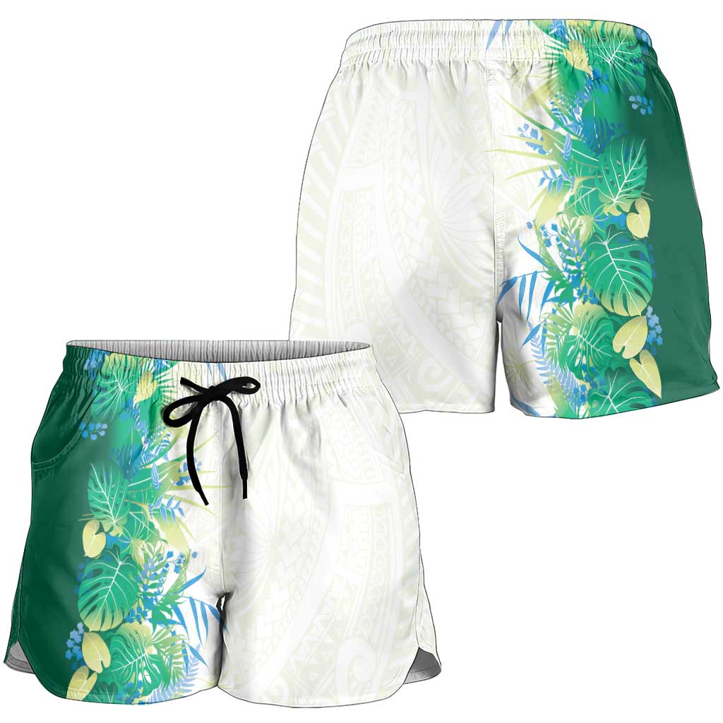 Hawaii Tropical Plant Omaomao Shorts for Women Vibrant Polynesian Pattern