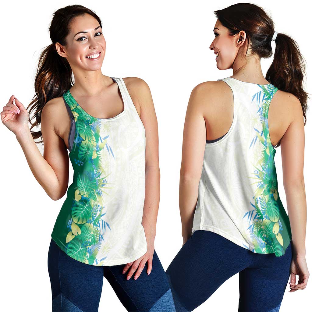 Hawaii Tropical Plant Omaomao Women Racerback Tank Vibrant Polynesian Pattern