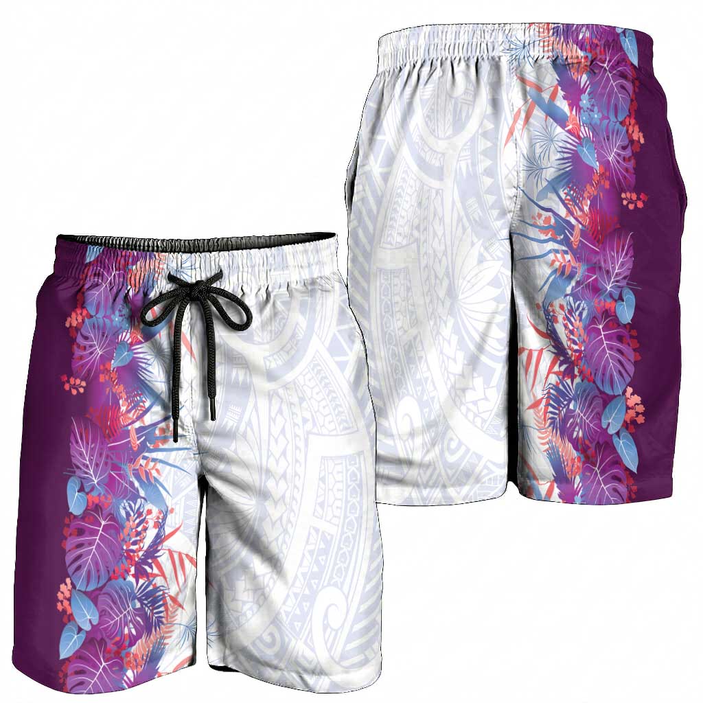 Hawaii Tropical Plant Poni Shorts for Men Vibrant Polynesian Pattern