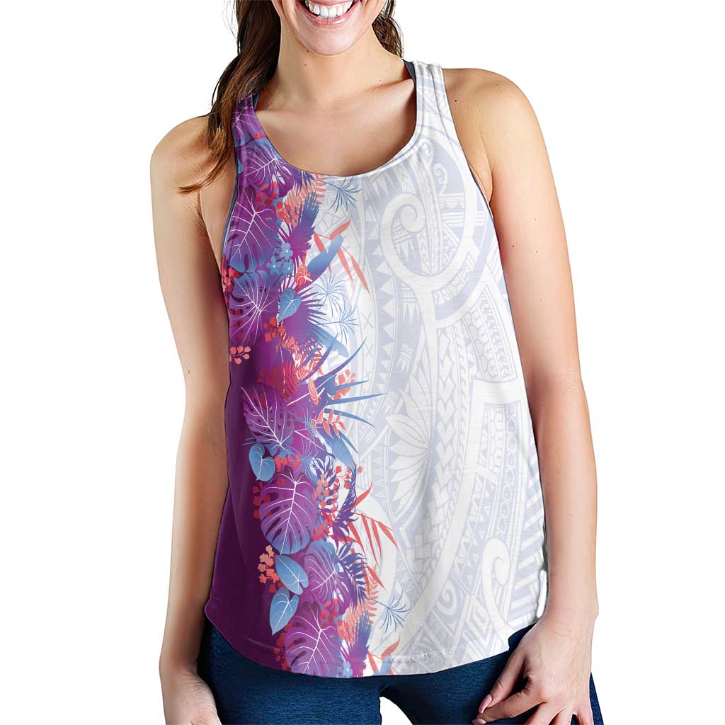 Hawaii Tropical Plant Poni Women Racerback Tank Vibrant Polynesian Pattern