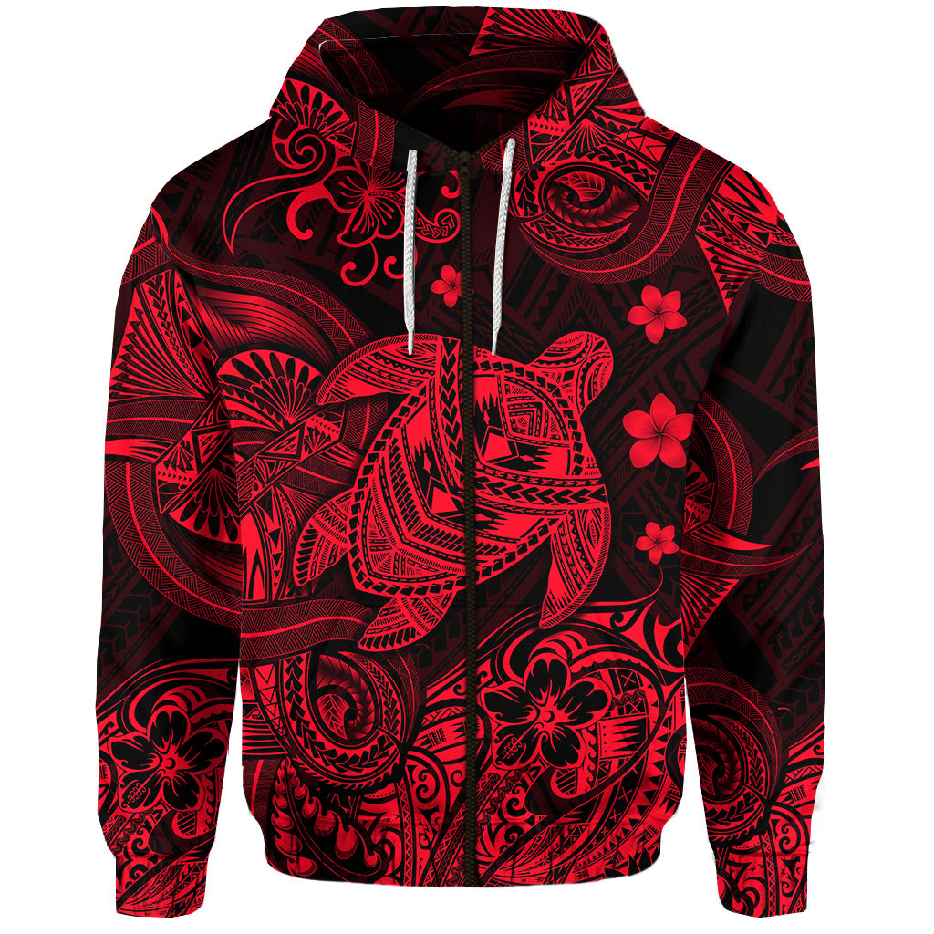 Hawaii Turtle Polynesian Hoodie Plumeria Flower Unique Style Red LT8