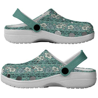 Hawaii Vintage Green Hibiscus Tapa Pattern Clogs Shoes - Polynesian Pride