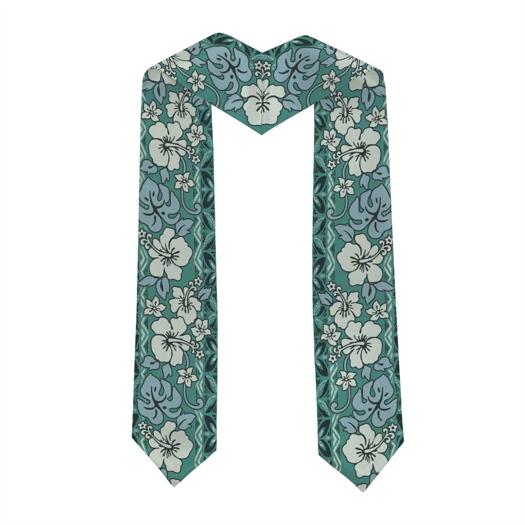 Hawaii Vintage Green Hibiscus Tapa Pattern Graduation Stole