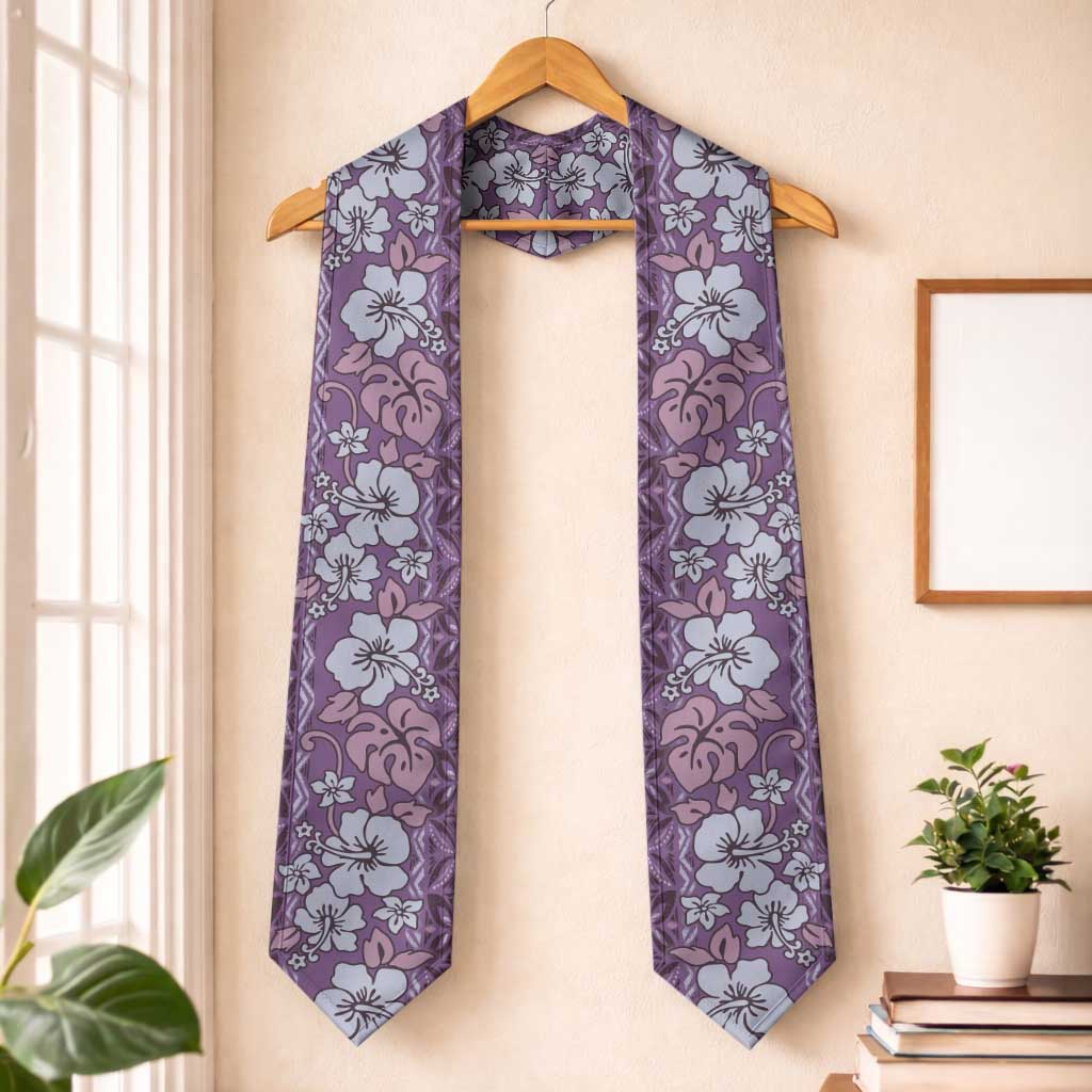 Hawaii Vintage Violet Hibiscus Tapa Pattern Graduation Stole