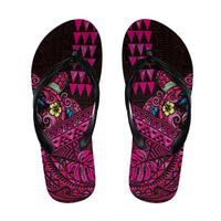 Hawaiian Abstract Sea Turtle Flip Flops Polynesian Tapa Art and Kakau Tattoo Pink WaterColor - Polynesian Pride